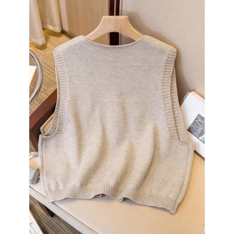 DIMANAF 2025 Autumn Women Sleeveless Vest Sweaters Knitting Buttons Casual Style Loose Sweater
