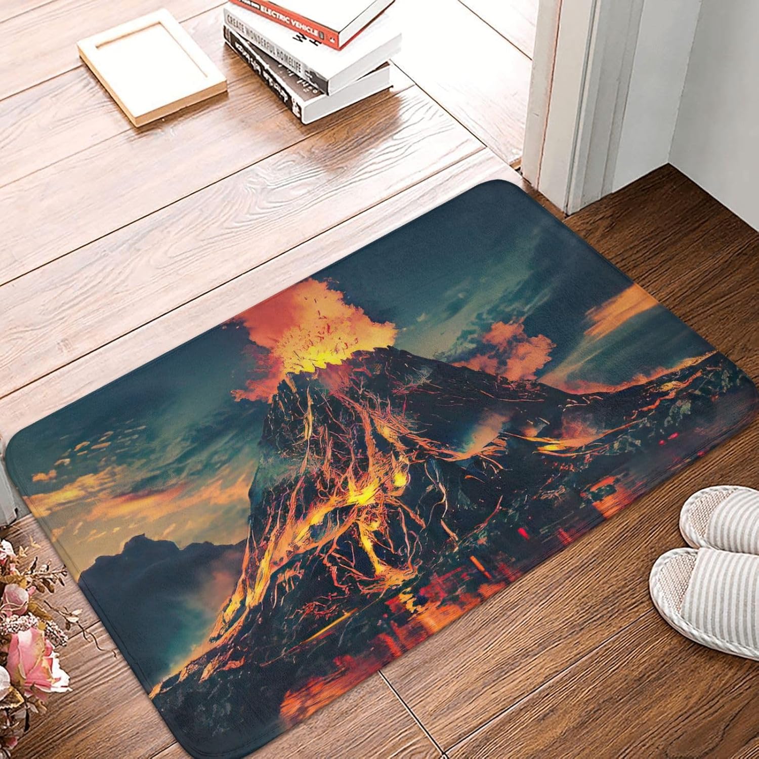 

Volcano Print Front Door Rug for Indoor Outdoor Entrance,Welcome Mat with Flannel Fabric 40x60cm