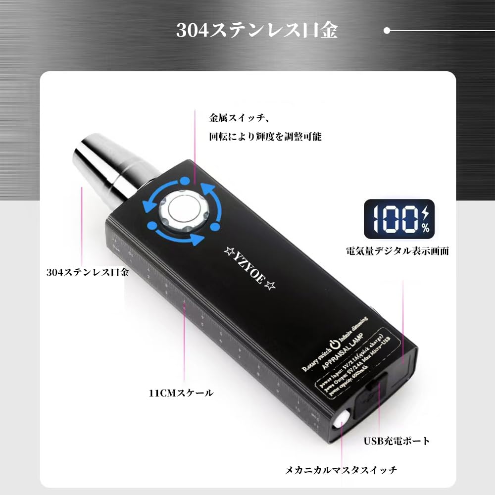 YZYOE LED Rechargeable Source Jade Identification Flashlight for Outdoor Gem and Mineral and Jewelry Detector with 365nm and 395nm Black 4-Light