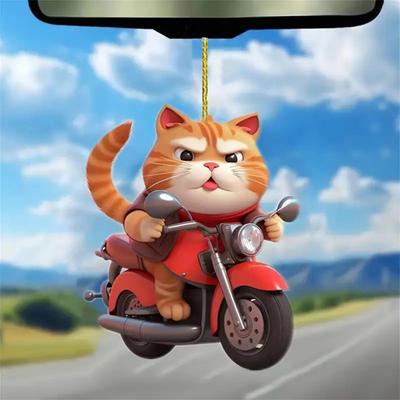 Dekoratívne cyklistické mačiatko Prívesok do auta Ozdoba do auta Kreslený dizajn mačky Dekorácia vianočného stromčeka Doplnok na zavesenie spätného zrkadla