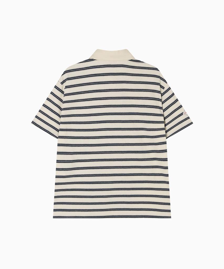 Minasu Multi Stripe Collar T Shirt_Navy Ivory