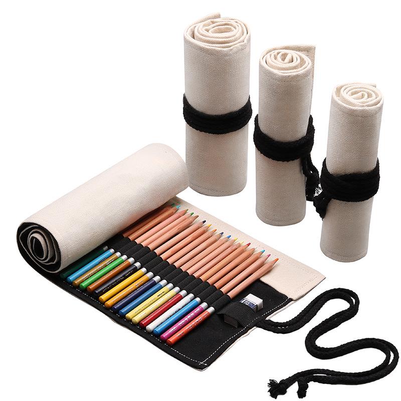 Handmade canvas pen curtain hole large capacity roll pencil case boys and girls color lead sketch stationery box