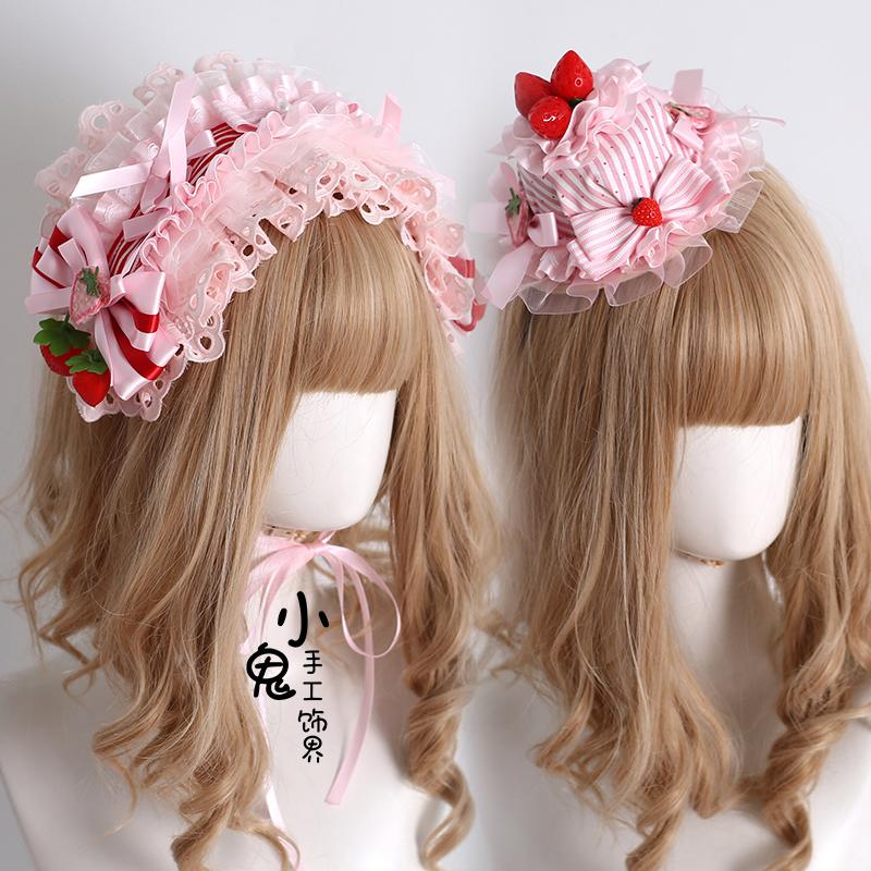 Original Striped Strawberry Headband Lolita Cake Top Hat Lolita Style Handmade Strawberry Sweetheart Sleeves Korean Accessories