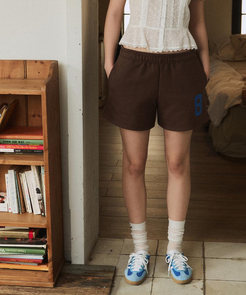 GREENBUTTER No.8 Applique Sweat Shorts (Brown)