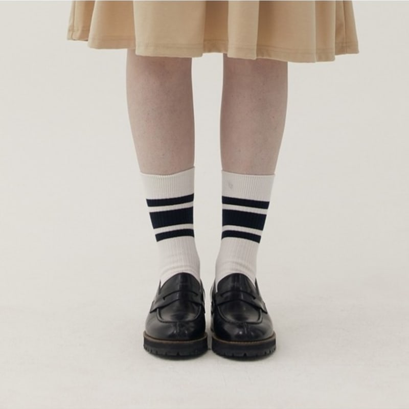 SPNK Mid-length Striped Socks_White
