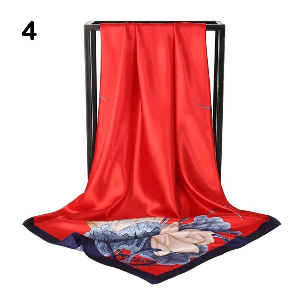 90*90cm Hijab Scarf Floral Pattern Neckerchief Simple Silk Square Scarf