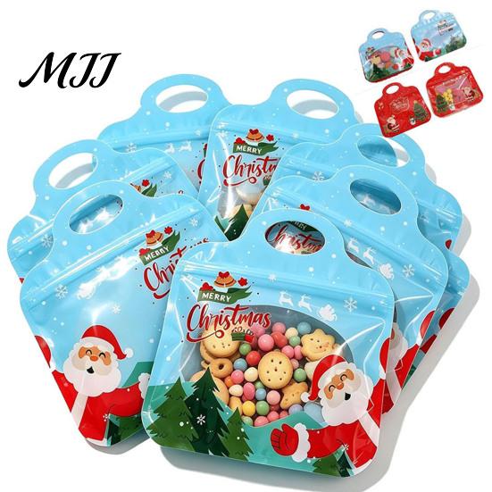 Christmas Supplies for Snacks Treat Bags with Handles, Self-Seal Candy Cookie Plastic Goodie Parties Holiday Party Favors, Clear Window Snack Pouches