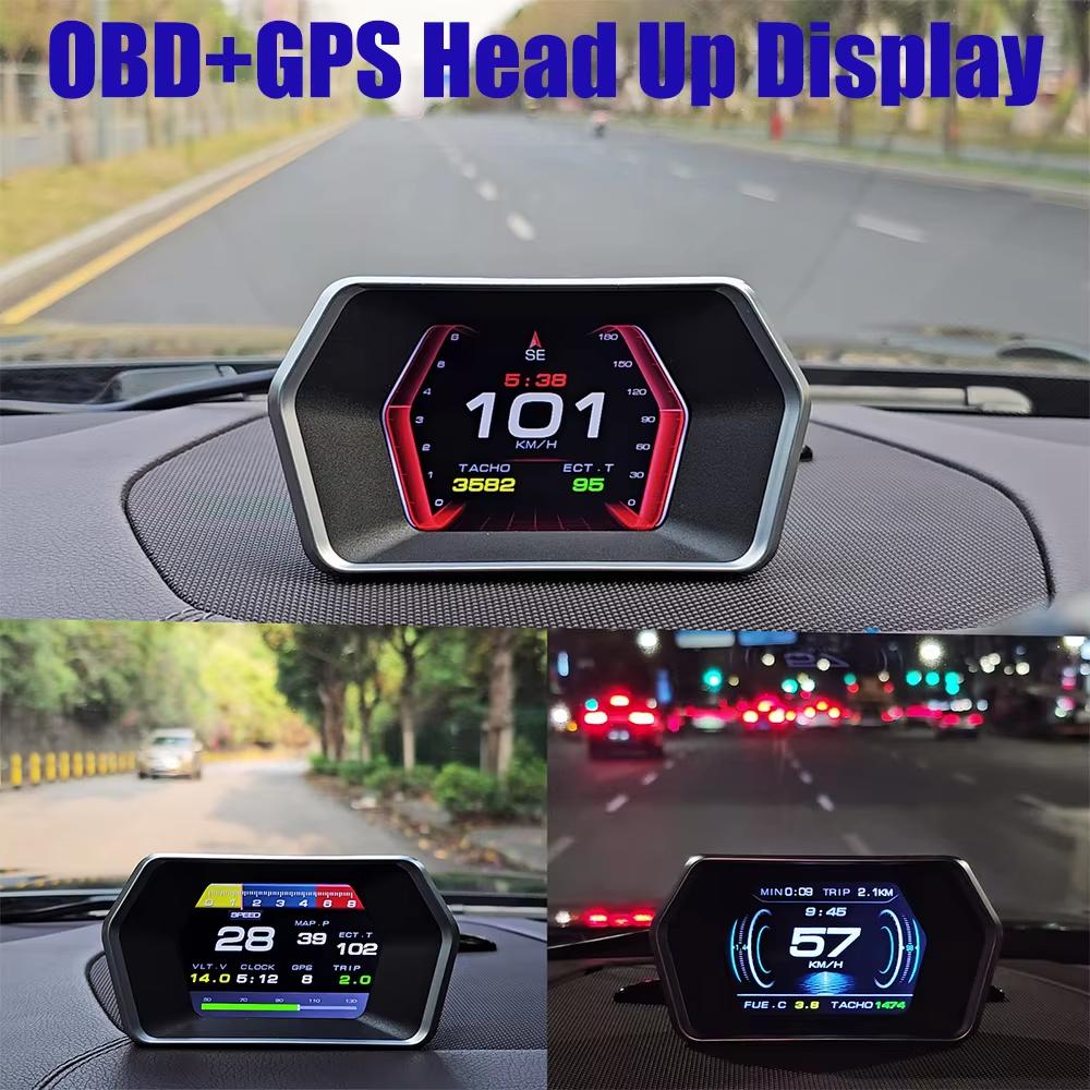 Auto HUD Digitaluhr KMH RPM Kilometerzähler OBD GPS Head Up Display 4,3 Zoll Tachometer P17 Multifunktionaler Überdrehzahlalarm