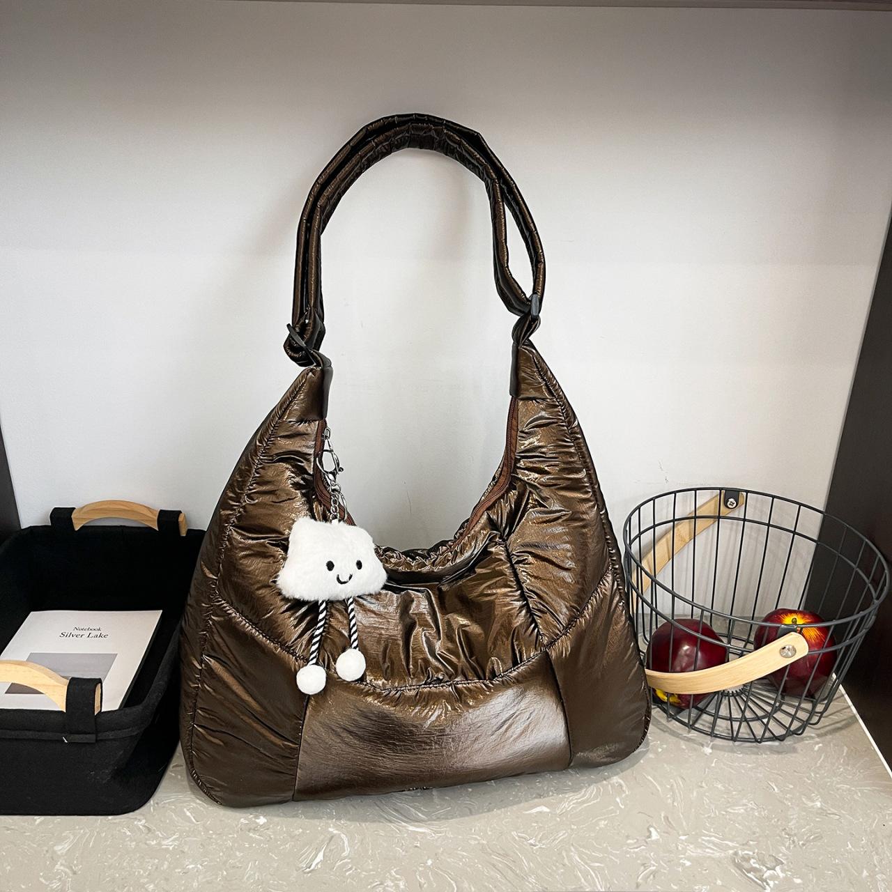 

Новая сумка-тоут женская сумка-мессенджер для занятий для студенток, для поездок на работу, на плечо, нейлоновая сумка, хлопковая одежда, большая сумка Without pendant шампанского