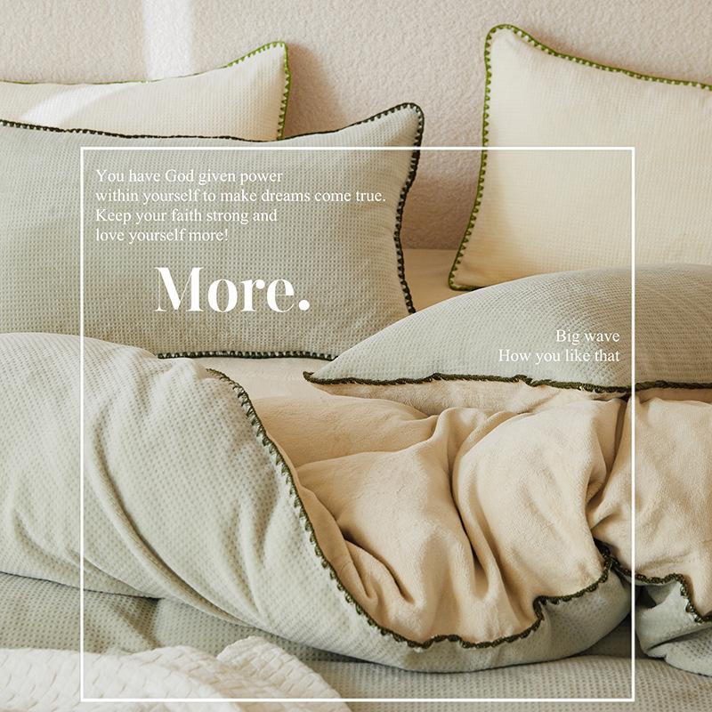 Nordic Light Luxury Coral Fleece Winter Bedding Set - Milk Velvet Waffle, Double-Sided Duvet Cover and Bed Sheet