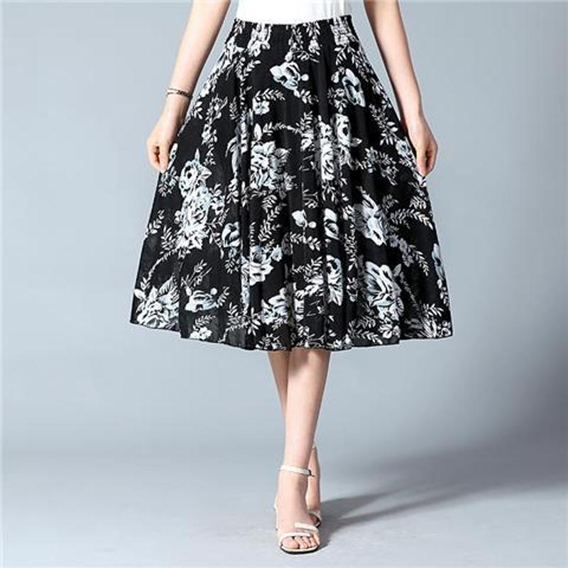 

Летние юбки средней длины с цветочным принтом, эластичная талия, женские свободные повседневные пляжные платья из ледяного шелка и шифона, женские платья Faldas One Size