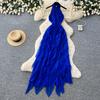 Holiday style neck sexy big halter dress women's summer blue ruffle edge Spice girl wind long dress showing thin fairy