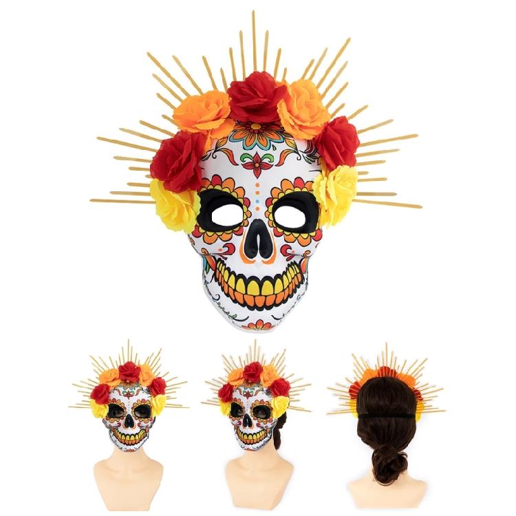 Masquerade Mask Day of The Dead Mask Rose Suger Skeleton Mask for Halloween Cosplay Costumes Party Mask for Women Men