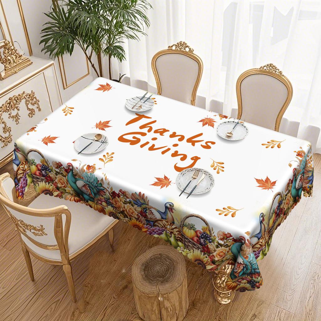 1 Piece, Thanksgiving Tablecloth, Autumn Harvest Turkey Round Tablecloth, Pumpkin Maple Leaf Pattern, Autumn Decoration.