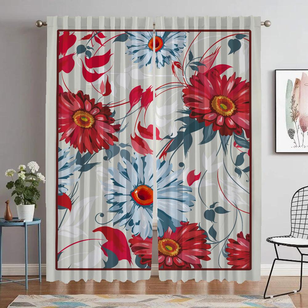 Flower Kitchen Drapes for Livingroom Space Lightblocking Drape Sheer for Bedchamber Household Interior Drapes 2 Panels Covers Divider