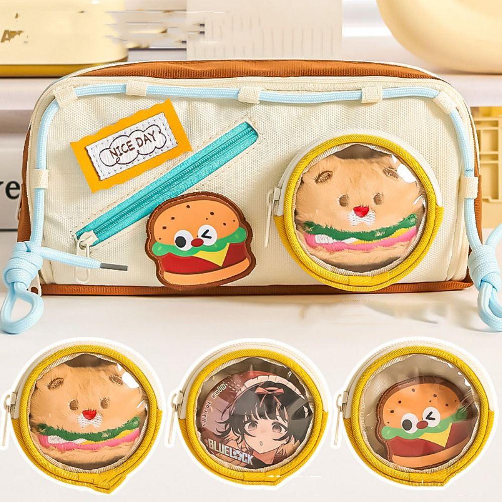 Large Capacity Hamburger Pencil Case Aesthetic Bag Organizer Box School Cases Pouch  Student