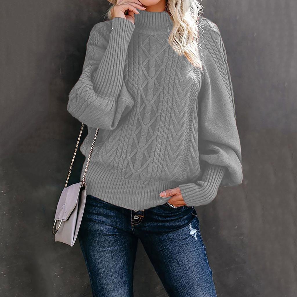 Women's Fashion Casual Solid Color Sweater Set Head Round Neck Warm Long-sleeved Sweater