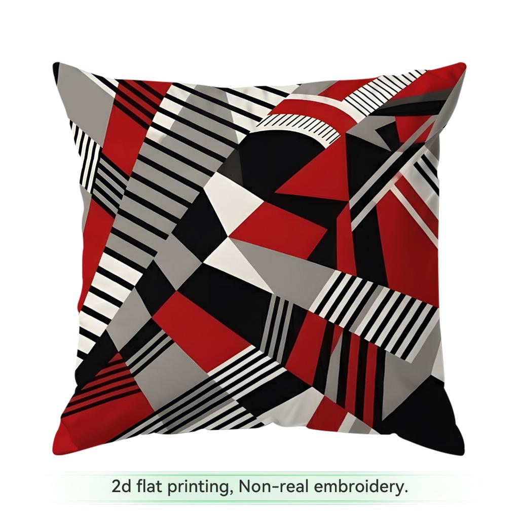 1 Red And Black Geometric Bag Cushions Pillowcase Polyester Cushion Cover Throw Pillow Pillowcover Home Car Sofa Decor