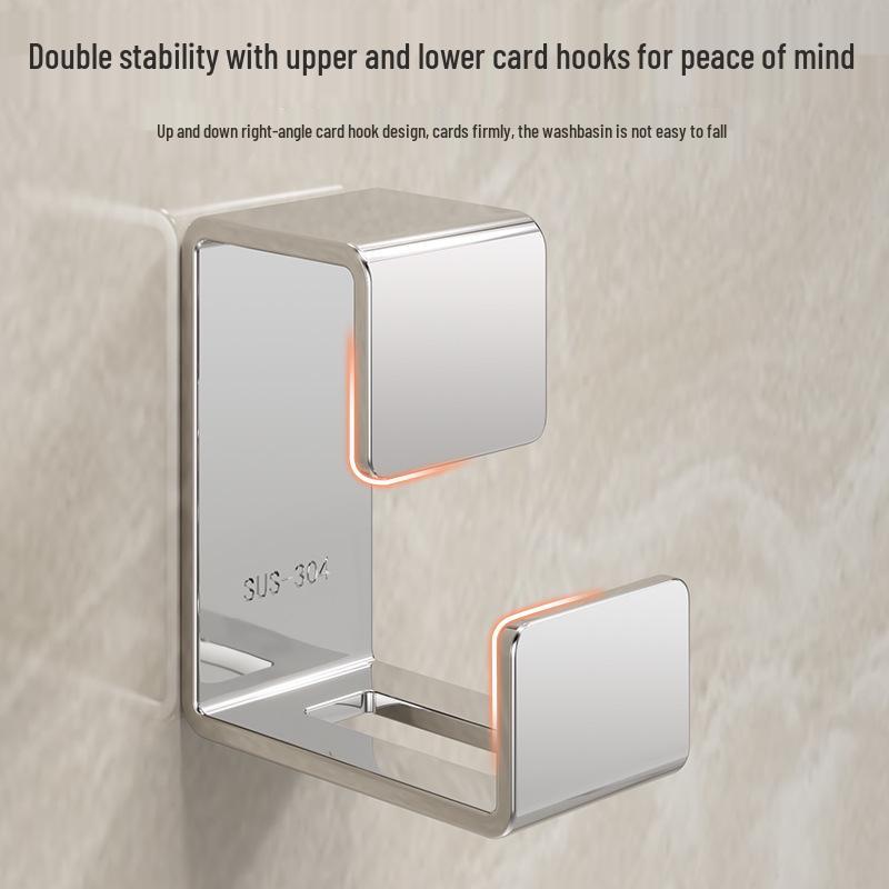 Punch-Free Bathroom & Kitchen Storage Rack with Hooks - Hanging Basin Organizer