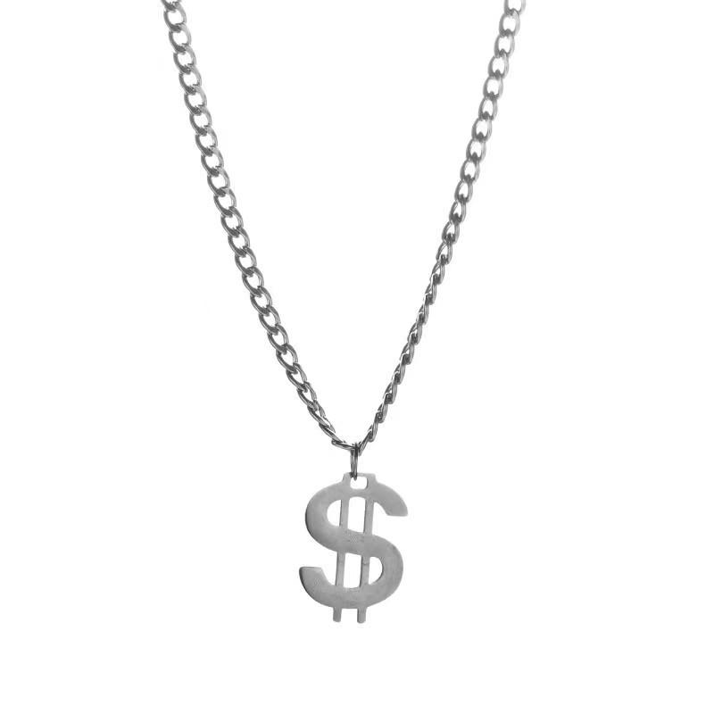 European and American ins cold wind dollar necklace stainless steel pendant trendy personality sweater chain pendant accessories