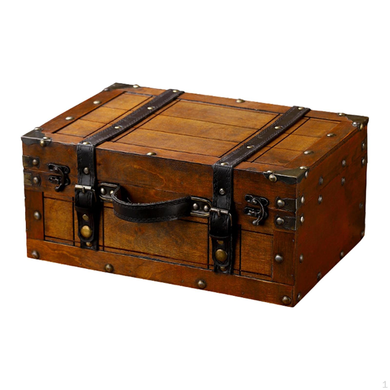 

Старинный деревянный ящик для хранения, чемодан, сундук для ювелирных изделий, элегантный, универсальный, с откидной крышкой 34.3x24.2x15.3cm