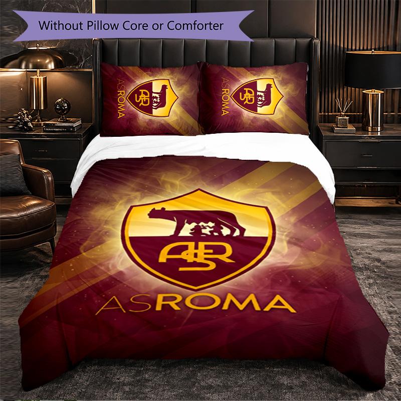 Biancheria da Letto a Tema AS Roma Set 3 Pezzi Copripiumino Biancheria da Letto Decorativa per Stanza Adolescenti Decorazione Casa