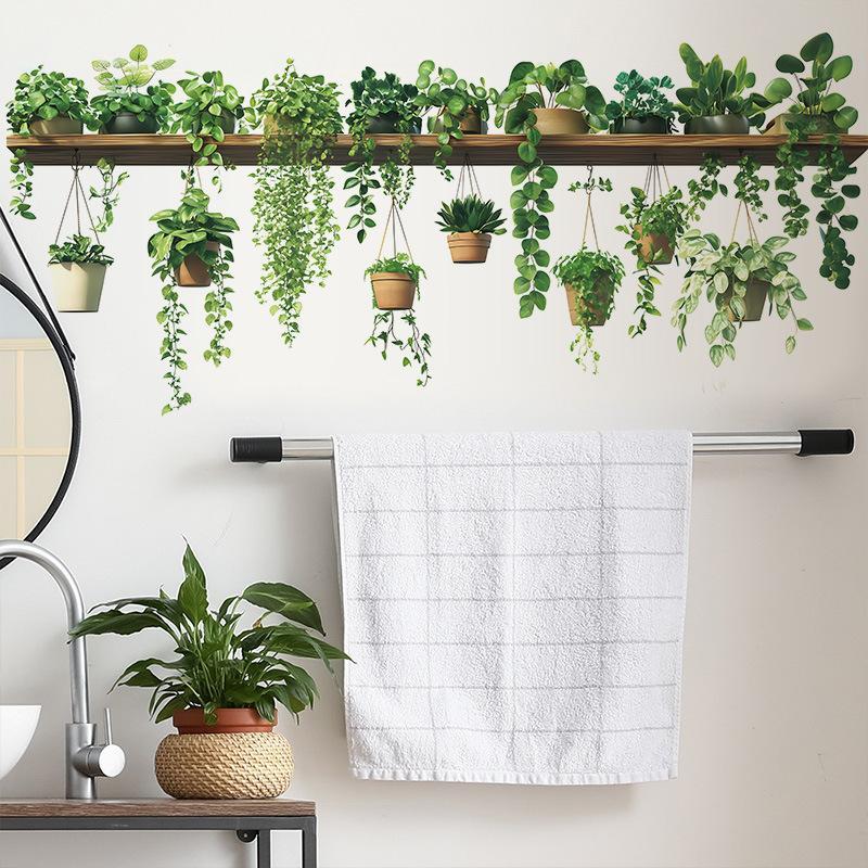 Hanging Green Potted Plants Wall Decal Realistic Look Removable Design For Bedroom Living Room Office Home Decor