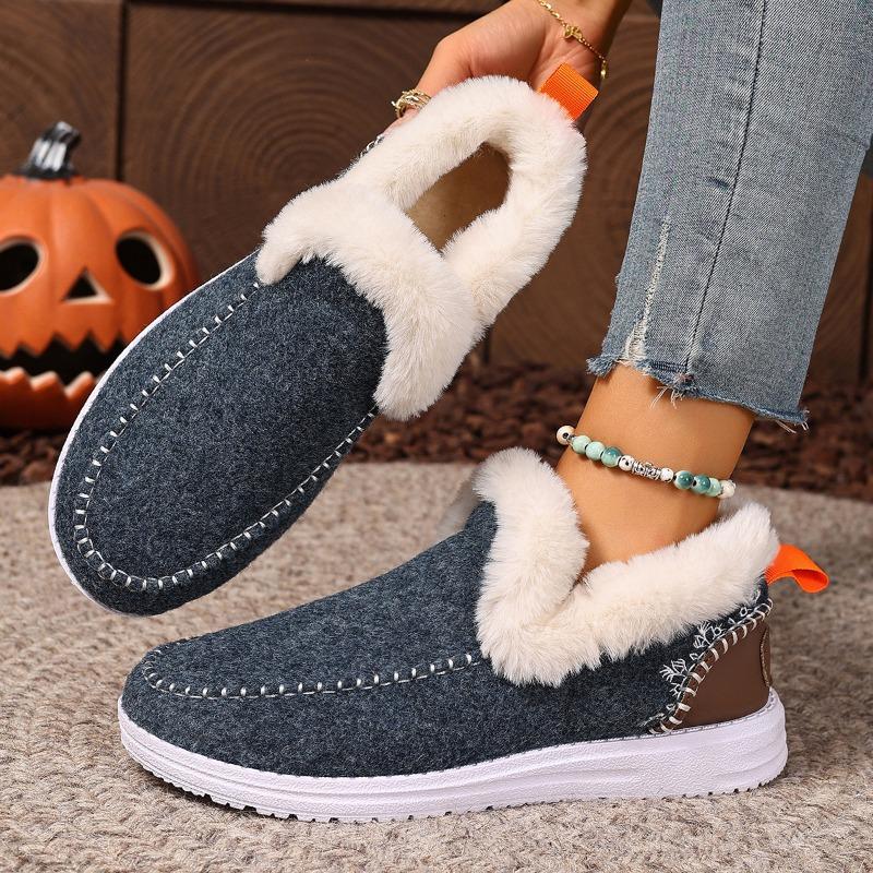 New winter women's cotton shoes with fleece and thickened burrs to keep warm, flat bottom and one pedal cotton shoes for women