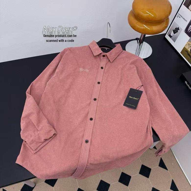 

Max Daex Grapefruit Corduroy Shirt: Retro French Lapel Design for Spring & Autumn Small