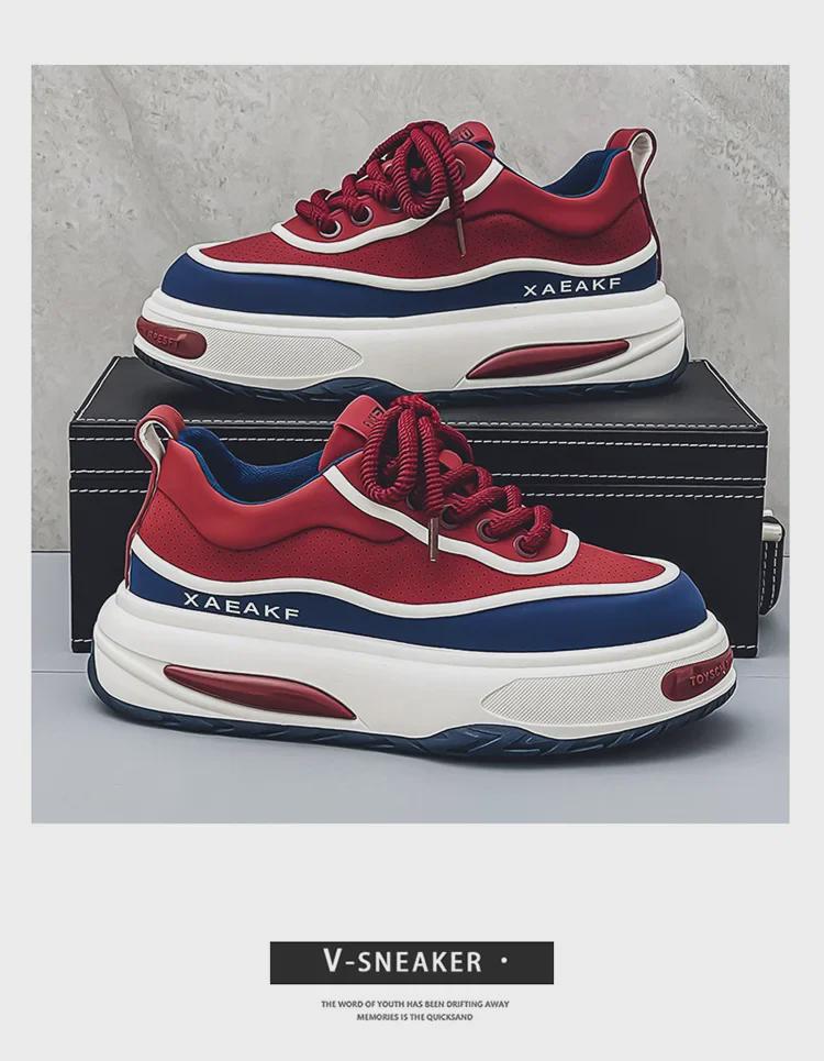 2024 Men's Low-Top Thick-Soled Height-Increasing Skateboard Shoes - Leather Sports Casual Dad Shoes