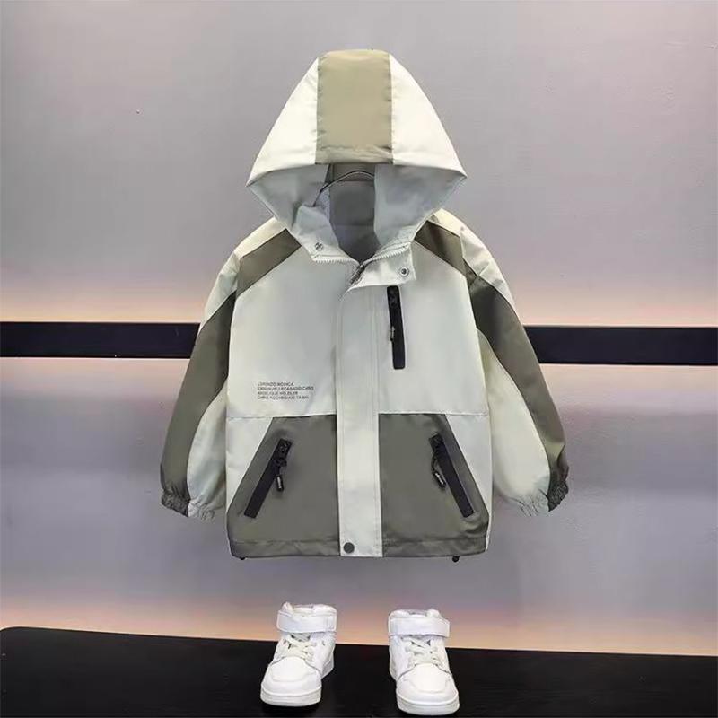 Children Clothing Color Blocking Jacket Spring Autumn Teen Boys Fashion Zipper Hooded Windbreaker Coat Kids Outewear Tops