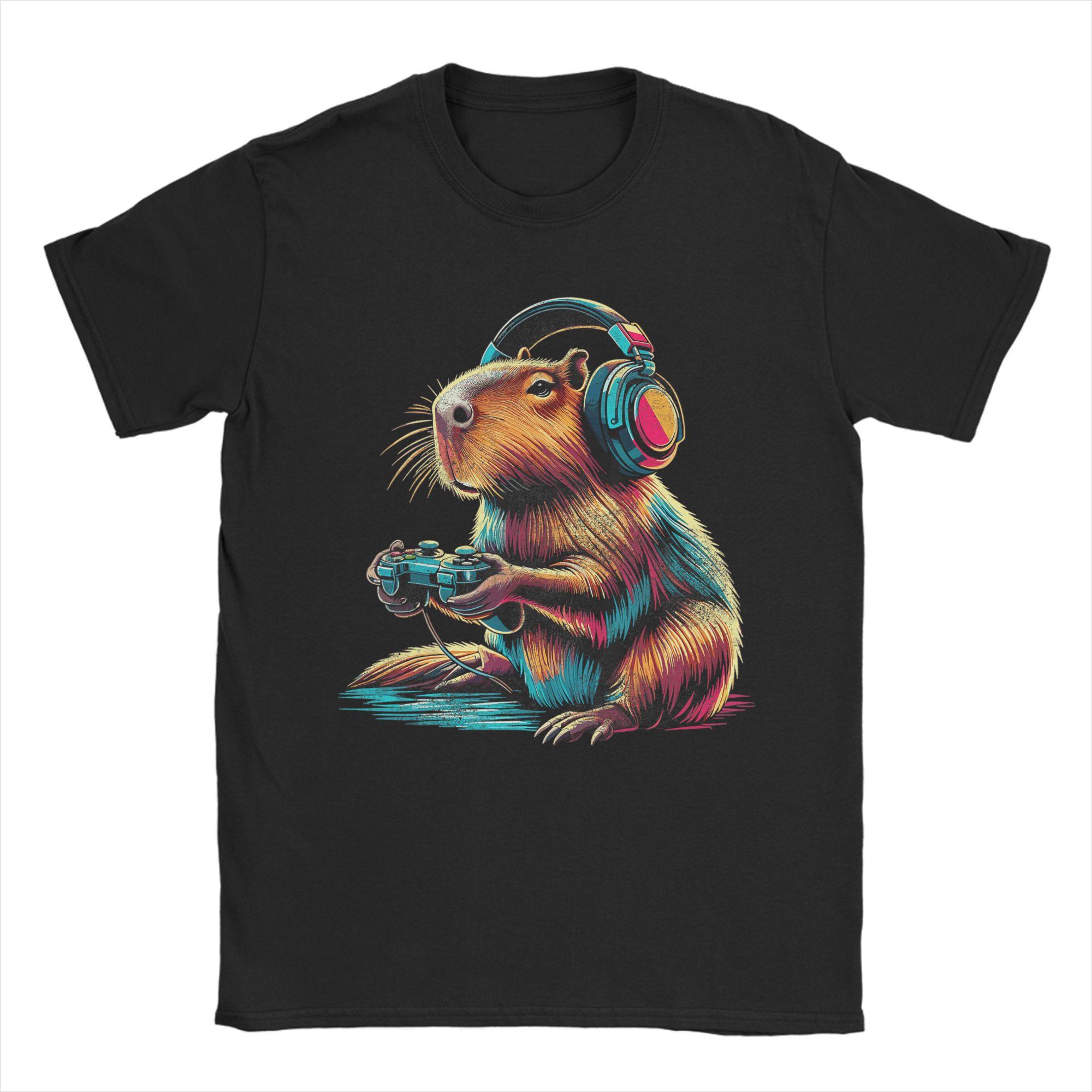 Mens Capybara Funny Video Games Capybara T Shirts  Cotton Clothing Crazy Short Sleeve Crewneck Tee Shirt 4XL 5XL TShirts S