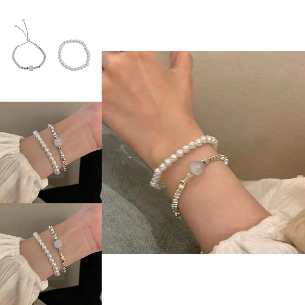 Exquisite Irregular Silver Pearl Layering Bracelet Chic Fashionable Jewelry