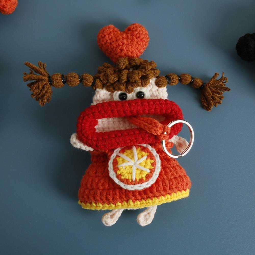 Cartoon Crochet Keychains Handmaking Knitting Doll Jewelry Gift Sausage Mouth Doll Car Keys Holder