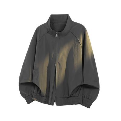 Men Deconstructed Standing Collar Aviator Jacket American Short Loose Workwear Bomber Coat