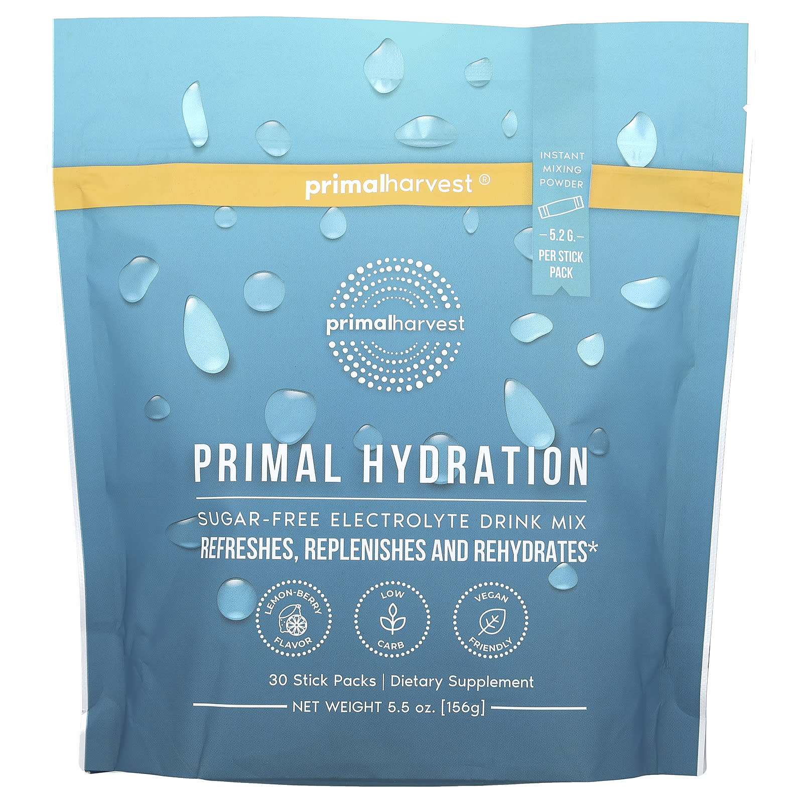 

Primal Harvest, Primal Hydration, No Sugar, Lemon Berry, 30 Stick Packs, 5.5 oz (156 g)