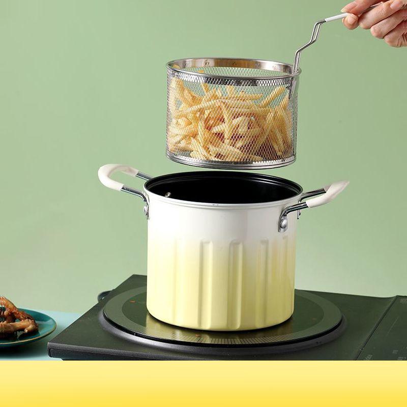 3L Gradient Color Fried Chicken Shop Deep Fryer Household Fried Pot With Lid Non-stick Frying Pan Kitchen Accessories