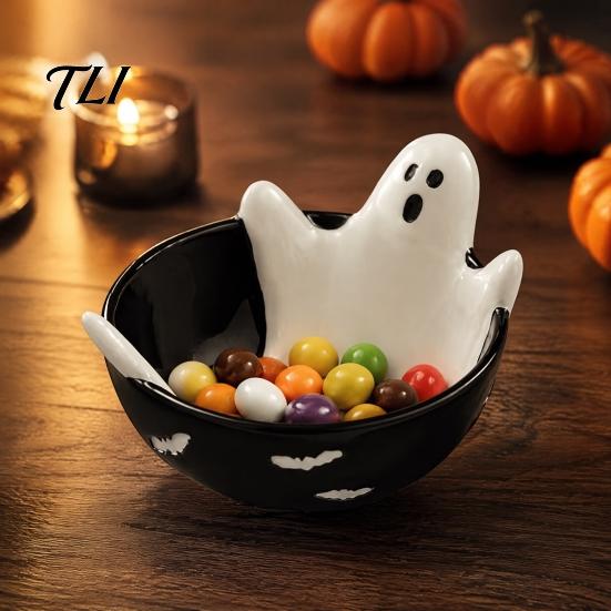 Decorative Resin Tray Halloween Skeleton Lounging Tidbit Serveware, 3D Relief Candy Bowl for Gothic Kitchenware Snacks Dips, Creative Party