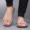 Men Black Sandals Slippers Handmade Simple Flats Summer Roman Sandals Open Toe Beach Shoes Plus Size