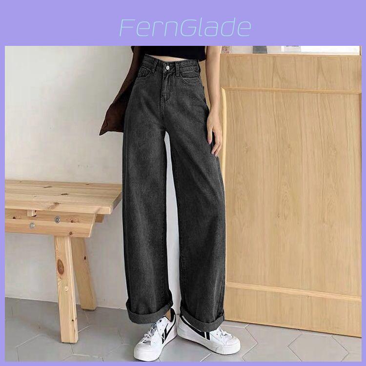 Denim Jeans For Women High Waist Wide Leg Thin Cotton Polyester Fabric For Office Wear