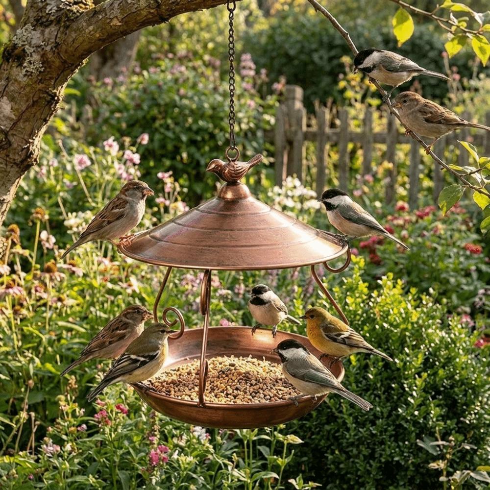 Windproof Iron Bird Feeder Large Capacity Bird Water Bowl Bird Food Dispenser Garden Decoration