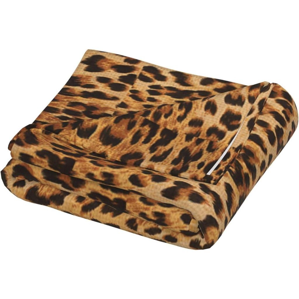 Classic Leopard Print Flannel Blanket Brown Animal Skin Pattern Soft Warm Throw Blanket Sofa Bed Wildlife Home Decor Gift