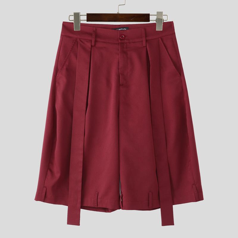 

INCERUN Men Zip-up Waist Casual Loose Wide Legs Capri Pants S вина червоного кольору