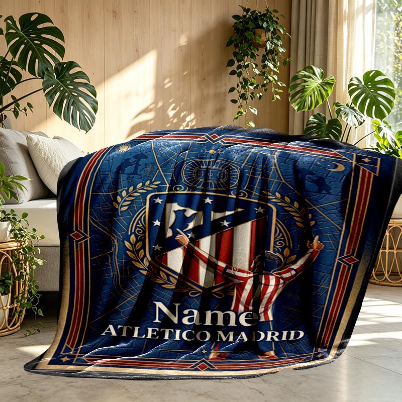 Individualizuotas su vardu Atletico Madrid spaudinio pledas, namų dekoras, miegamasis, sofa, stovyklavimas, svetainės sofa, dovanos gimtadieniui, Kalėdoms