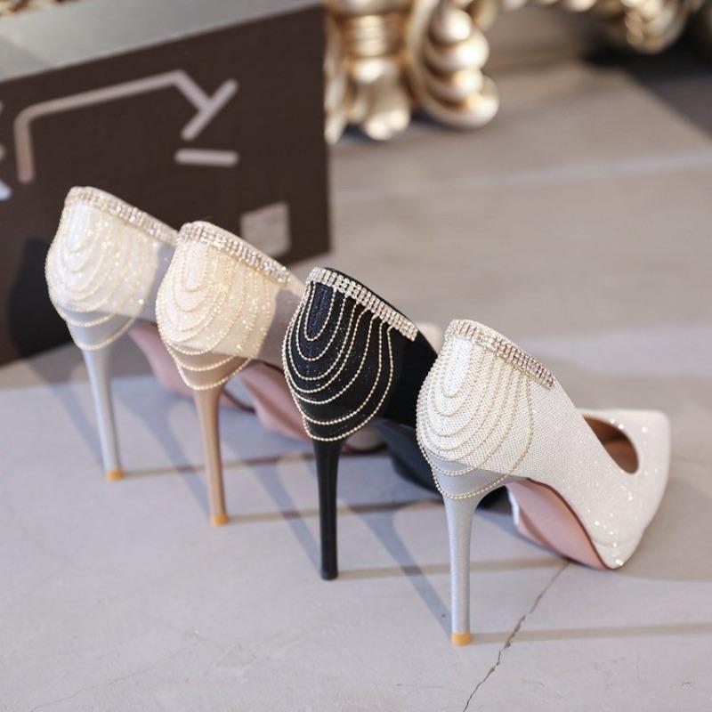 Fashion Hot Selling 2025 Autumn High Heels Women Shoes Pointed Fine Heels Shallow Mouth Water Diamond Sexy Heels Women Platform Shoes