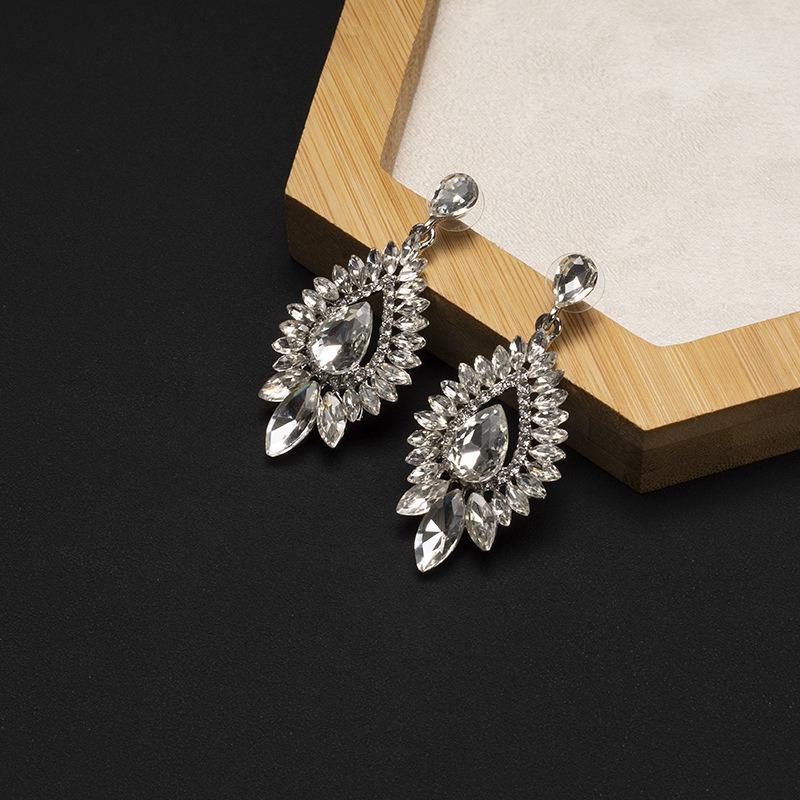 Maillard Crystal Earrings Women s Full Diamond High-end Exaggerated Earrings Diamond-set Oval Wedding Earrings Women