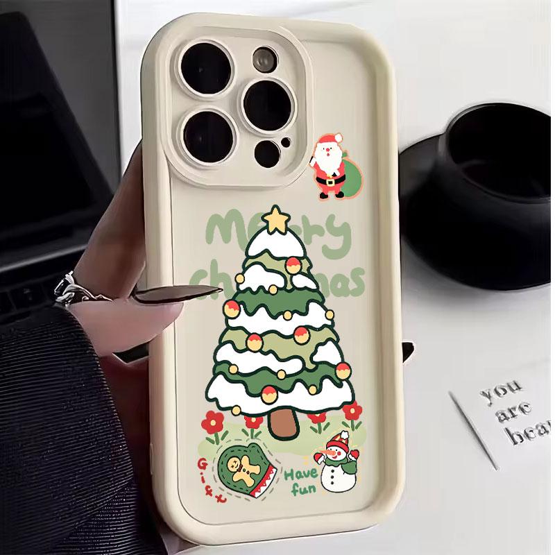 Christmas Tree Printed Phone Case For iPhone 16 15 14 13 12 11 Pro Max X XR XS Max SE2 8 7Plus ShockProof Silicone Back Cover