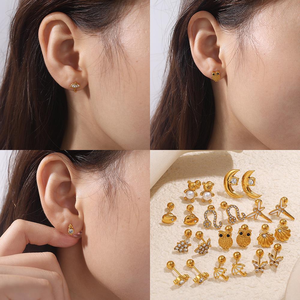 European and American diamond earrings, studs, exquisite butterfly earrings, 18K gold-plated stainless steel earrings jewelry.