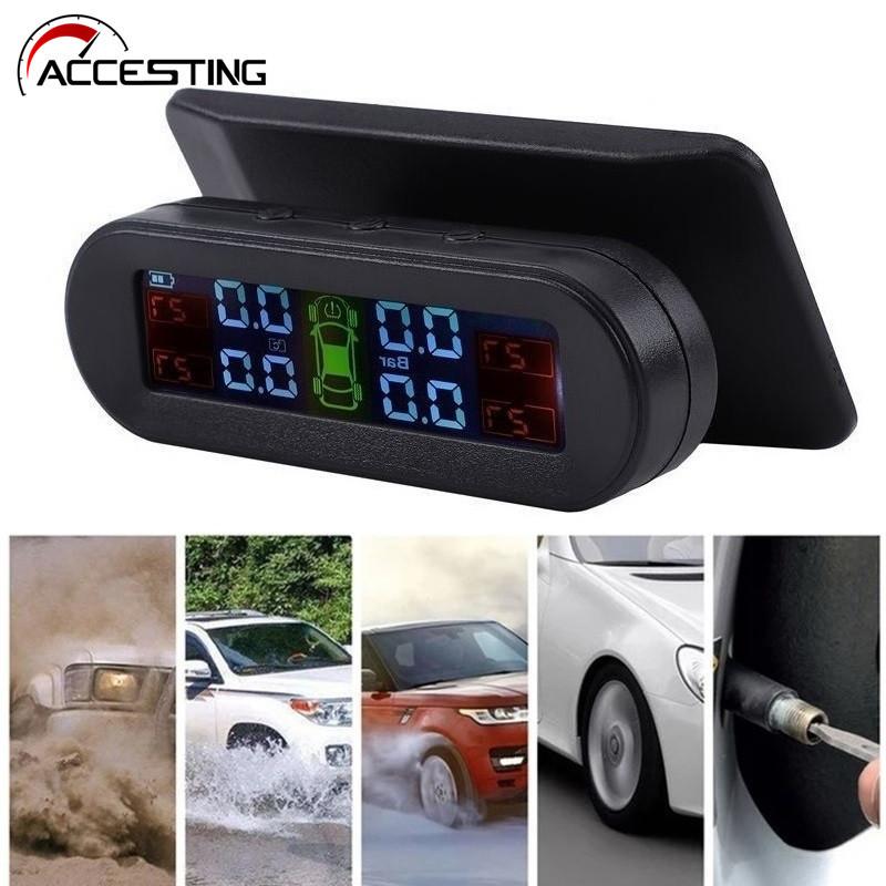Solar TPMS Car Tire Pressure Alarm Monitor Smart System 4 Sensors Security Alarm Display Tyre Pressure Temperature Alarm