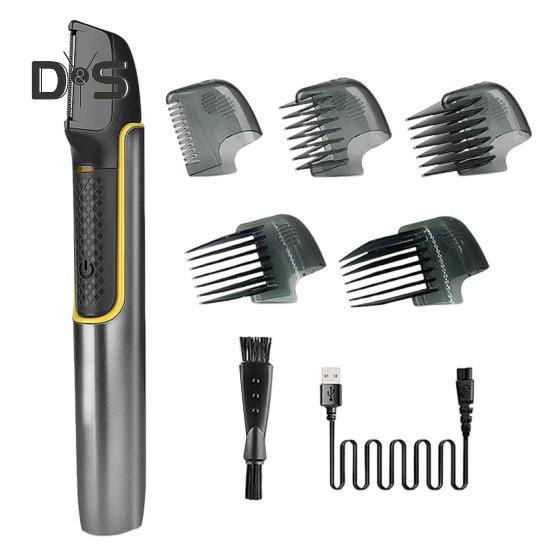 

1 комплект электробритвы для спины с 5 насадками-гребнями, портативный мужской триммер для волос с двумя головками, USB перезаряжаемый ручной инструмент для удаления волос USB port серый